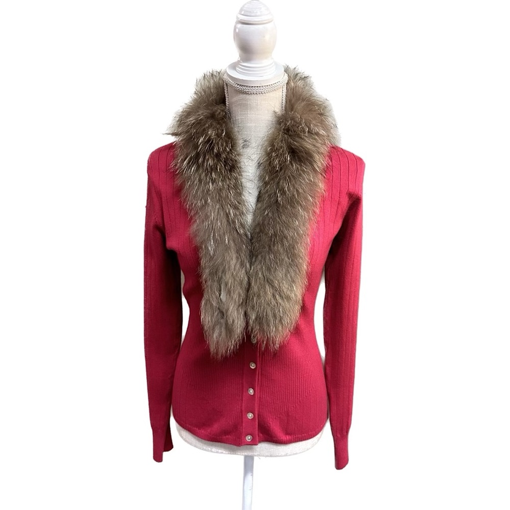 Cardigan with Genuine Fur Collar